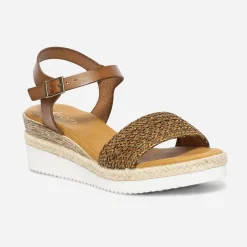 Sandale cognac en cuir éco-conçu avec bride tressée