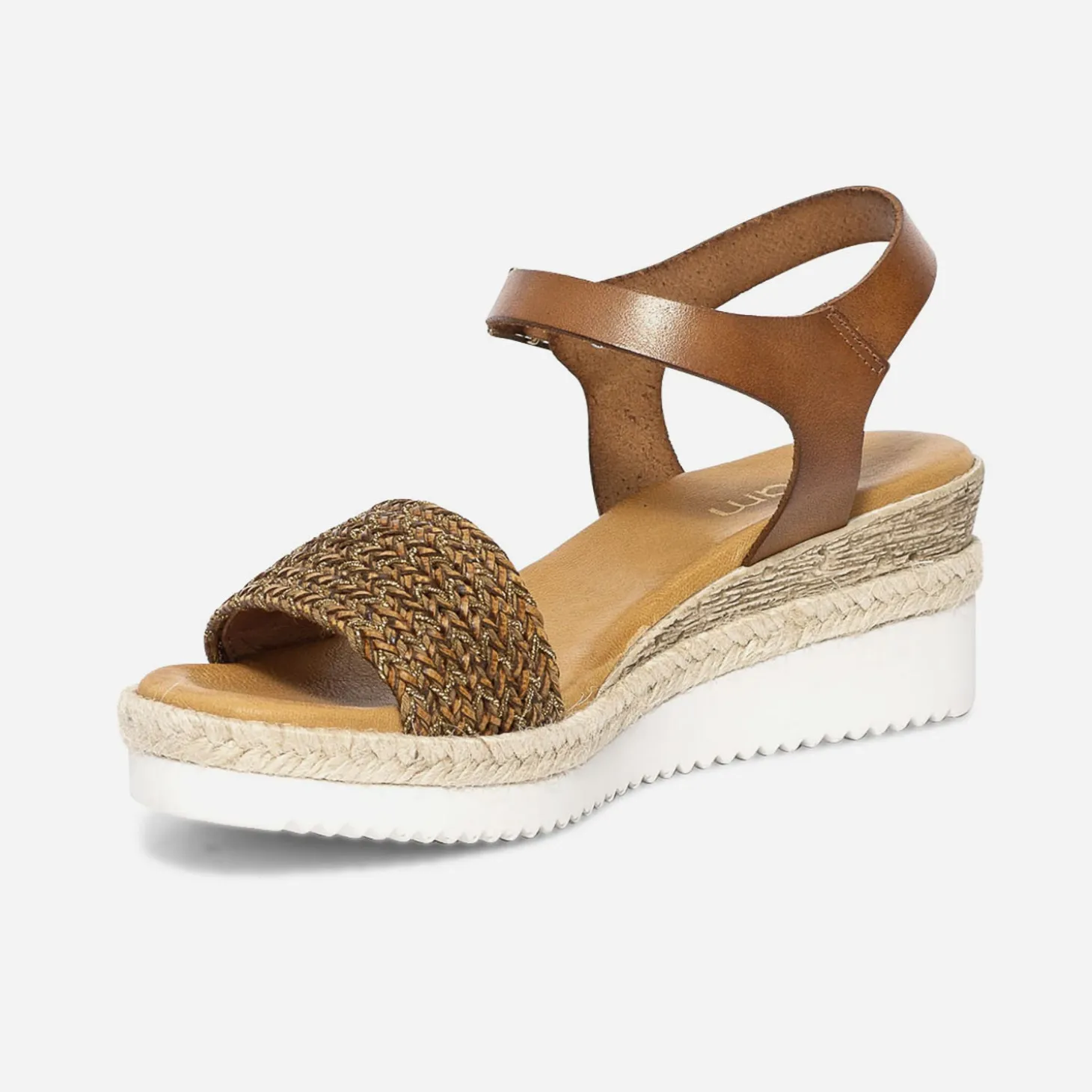 Sandale cognac en cuir éco-conçu avec bride tressée