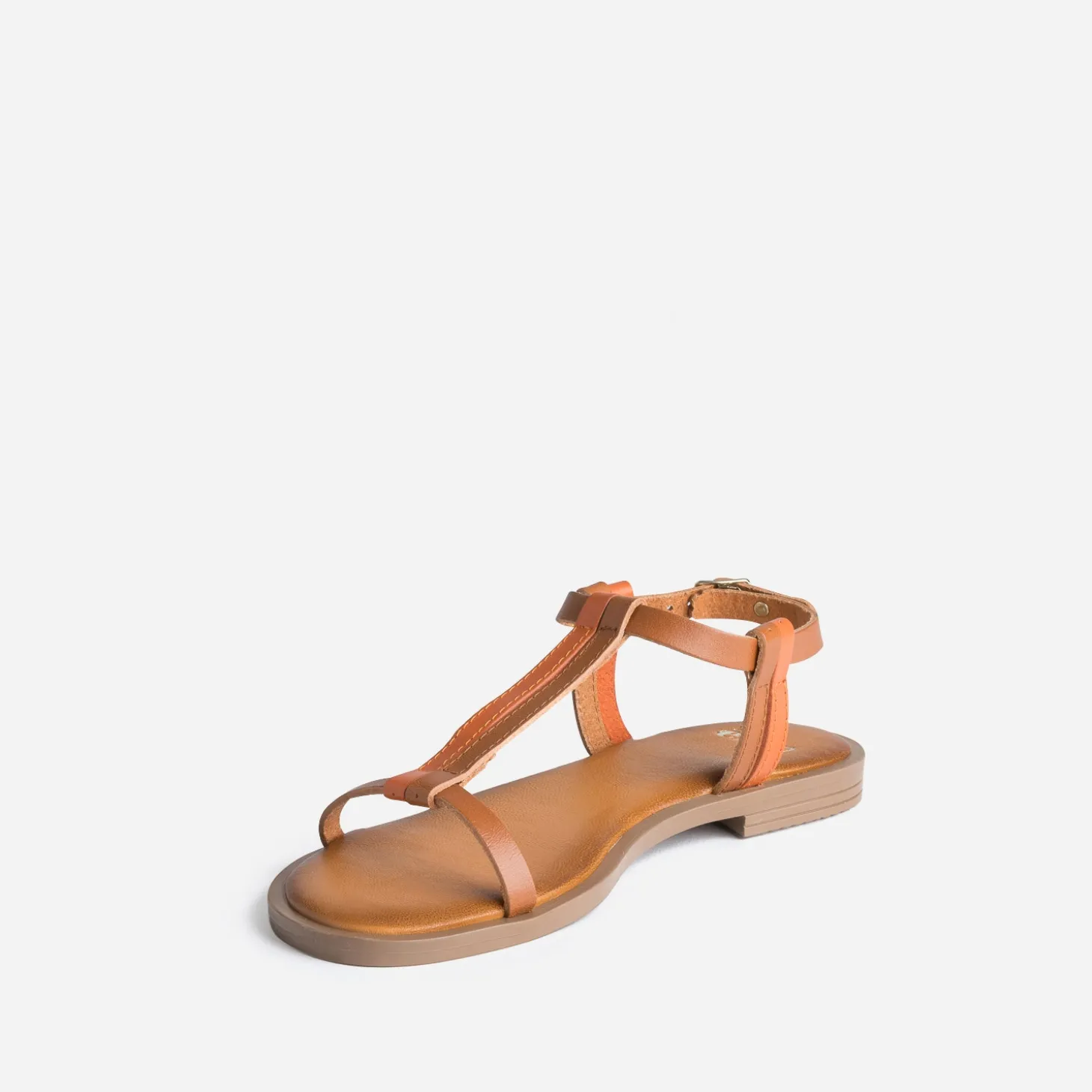 Sandale cognac et orange en cuir