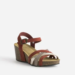 Sandale compensée anatomique rouge cuir velours éco-conçu