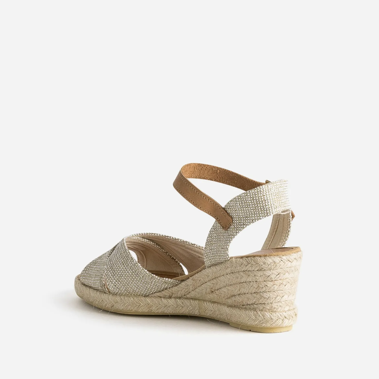 Sandale compensée beige pailleté or éco-conçu
