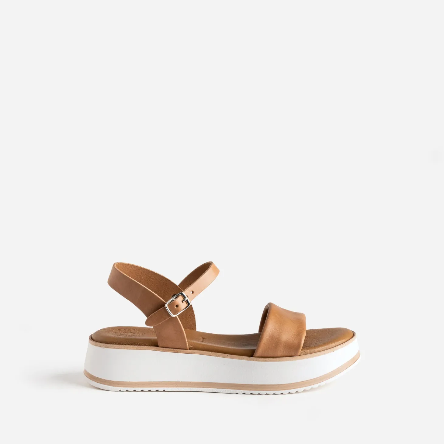Sandale compensée BUGGY marron clair en cuir