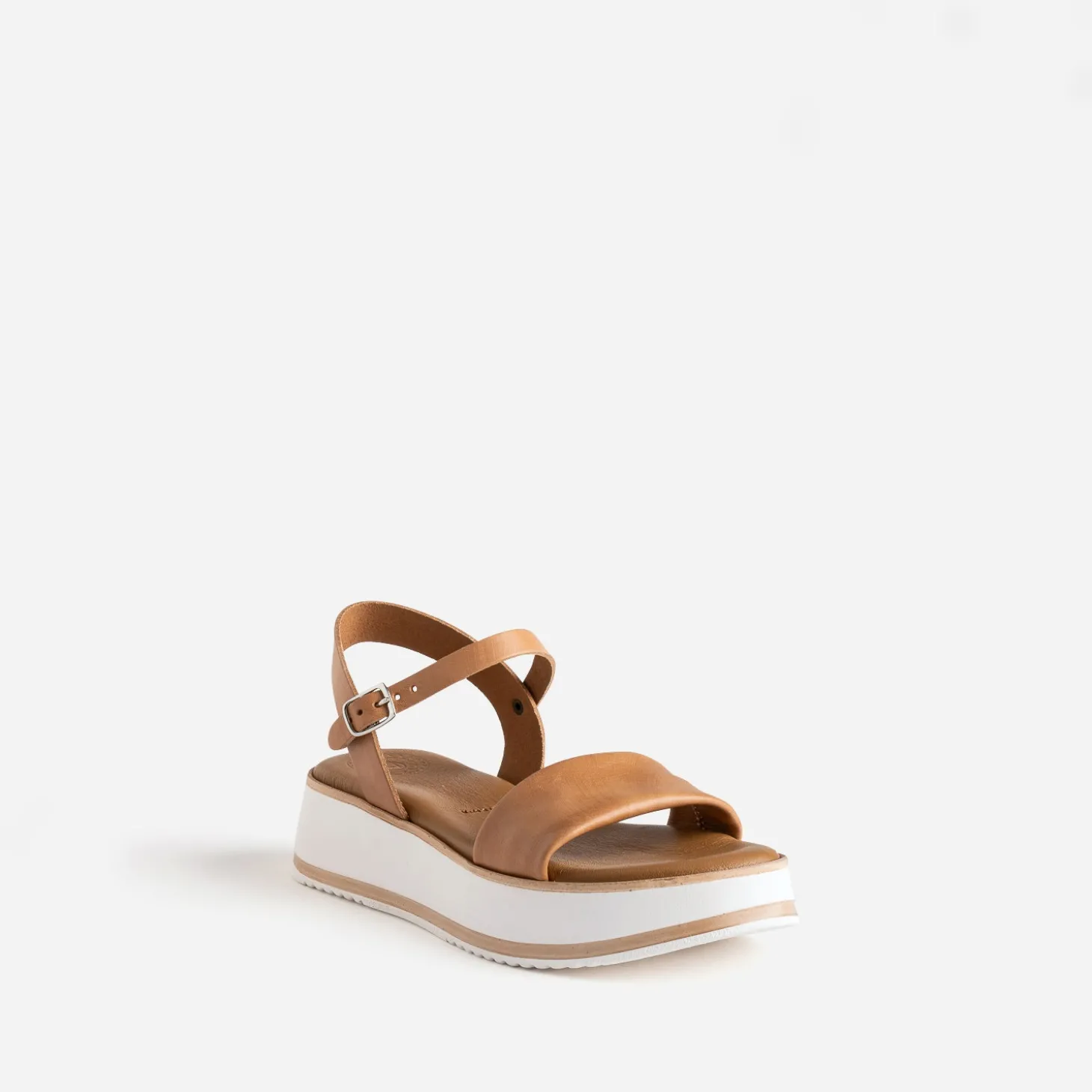 Sandale compensée BUGGY marron clair en cuir