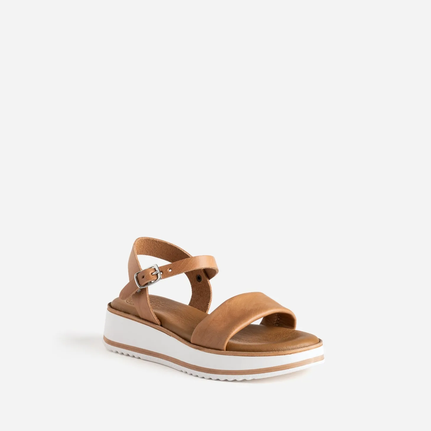 Sandale compensée BUGGY marron clair en cuir