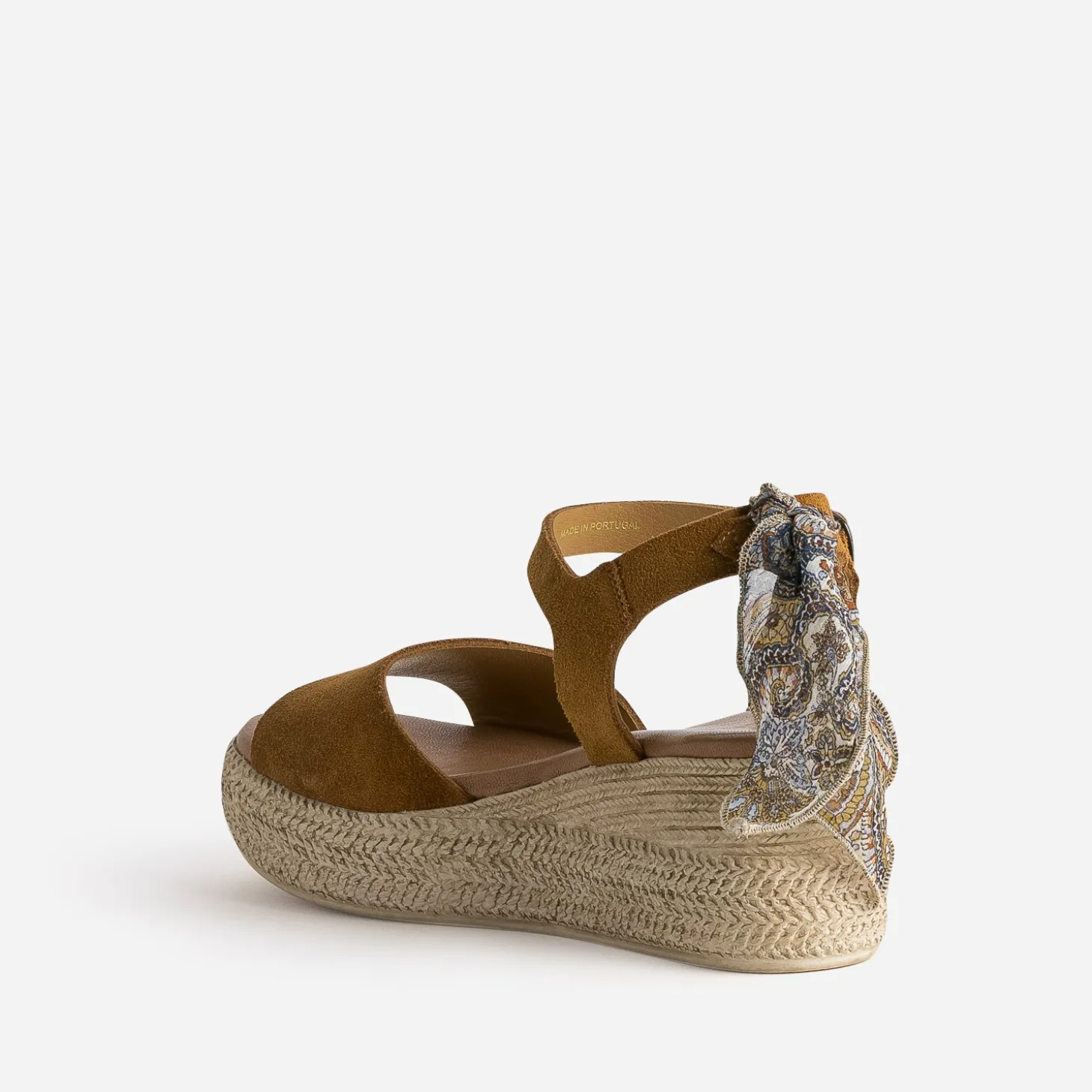 Sandale compensée camel cuir velours éco-conçu