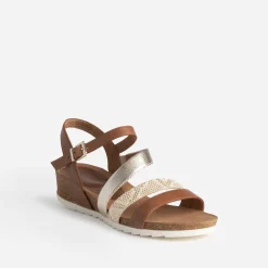 Sandale compensée CAPRICE camel et doré en cuir