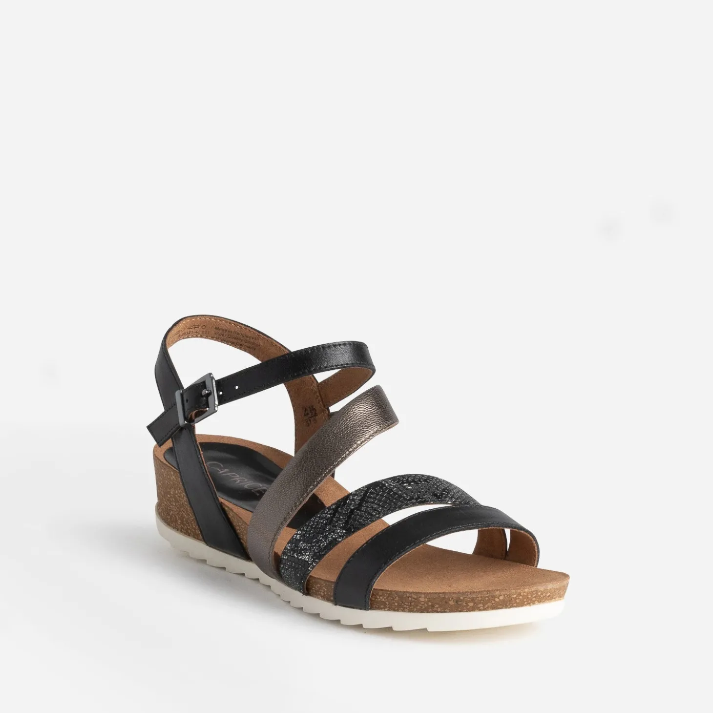 Sandale compensée CAPRICE noire et bronze en cuir