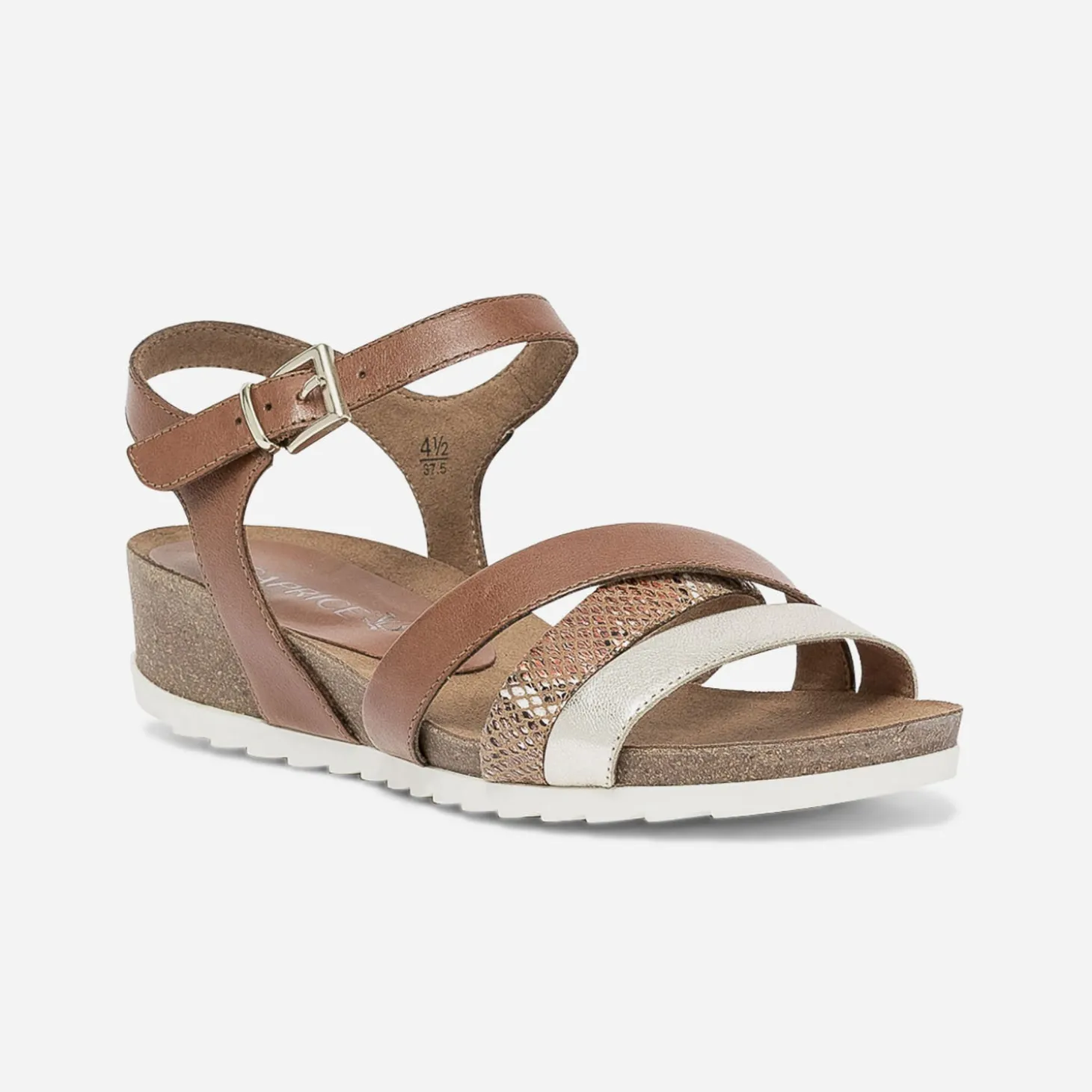 Sandale compensée CAPRICE cognac et doré en cuir