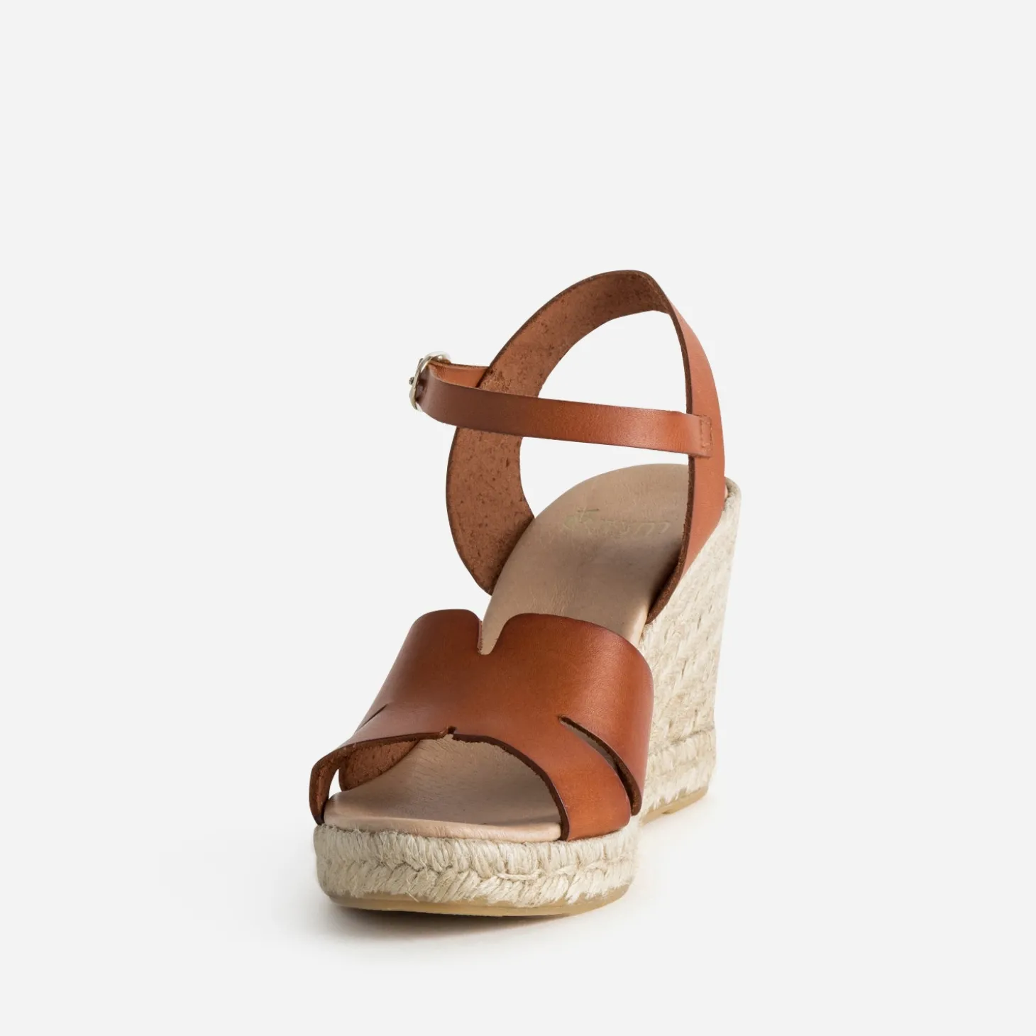 Sandale compensée cognac cuir
