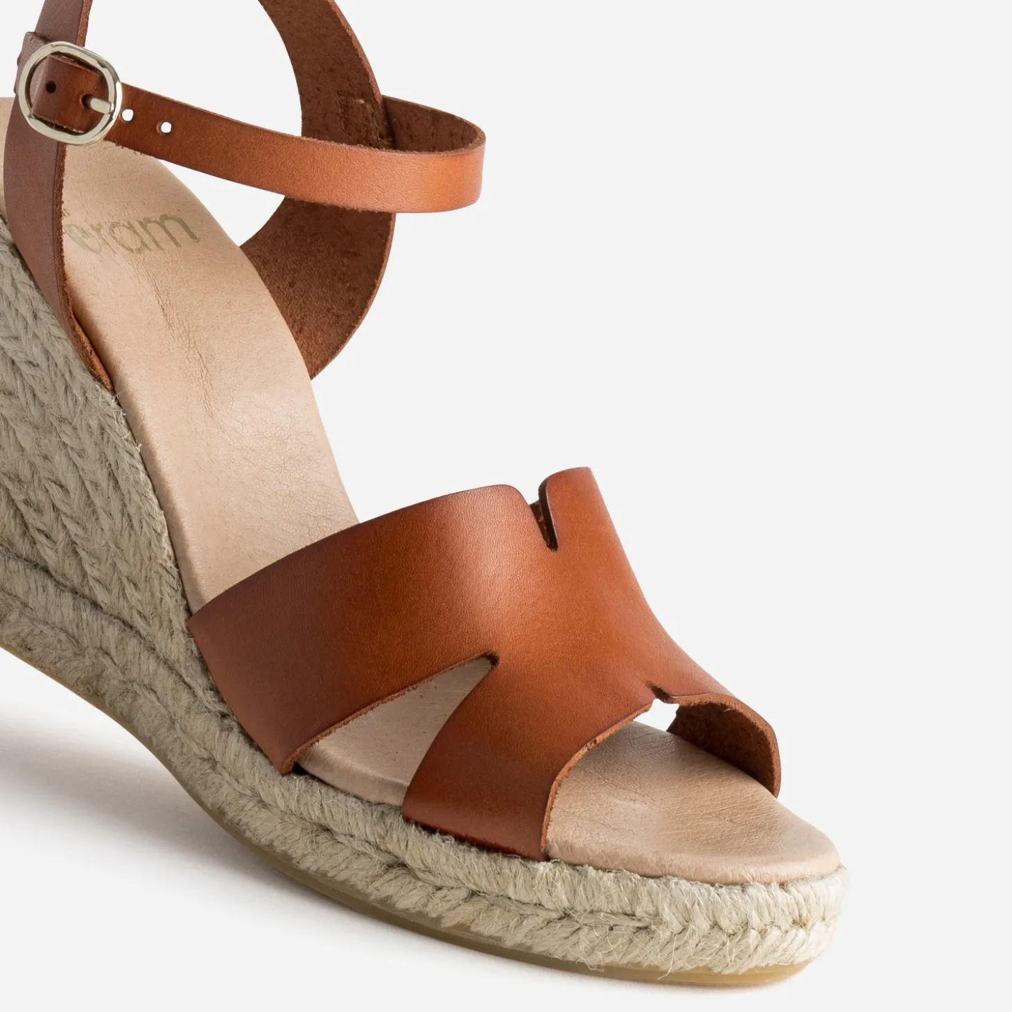 Sandale compensée cognac cuir