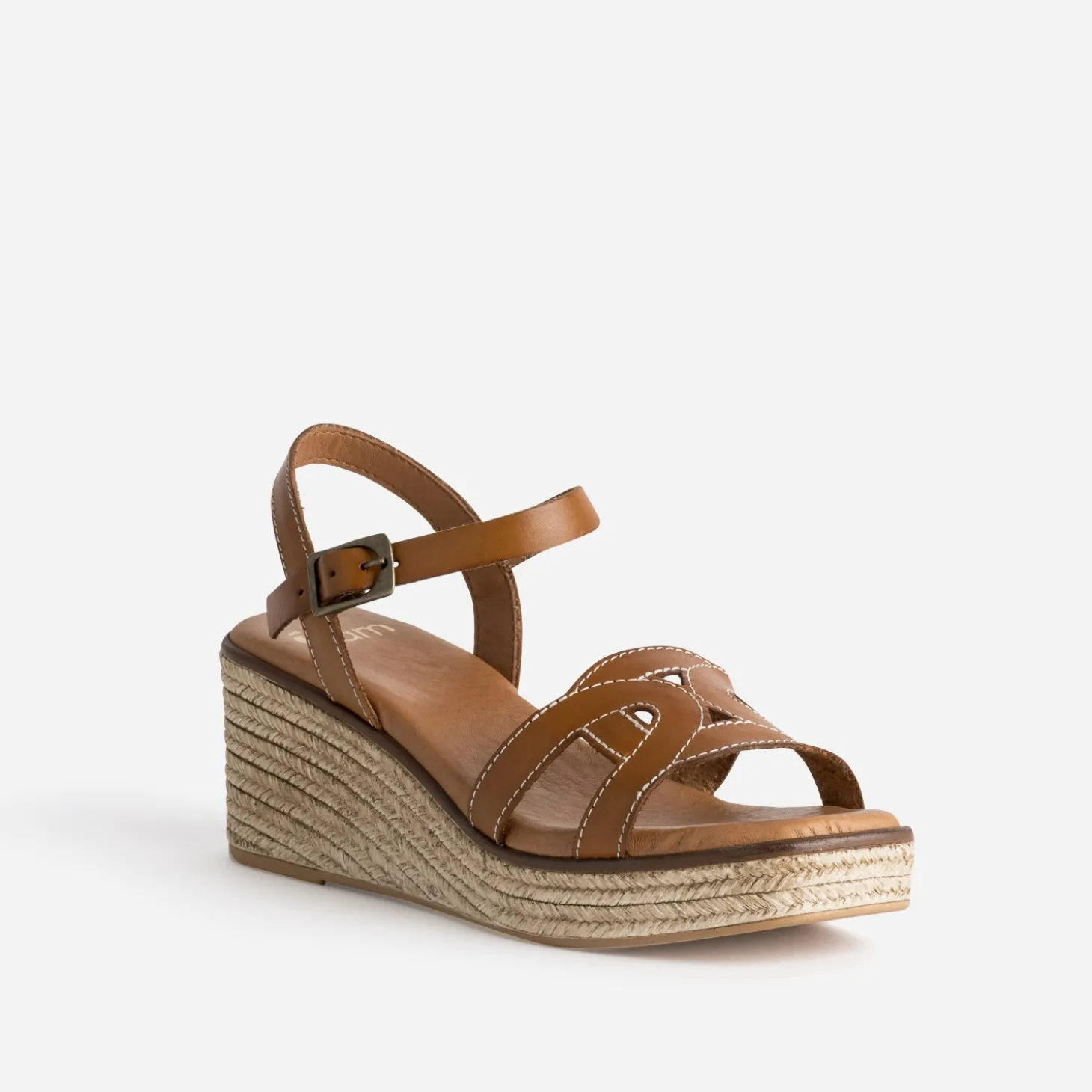 Sandale compensée cognac cuir