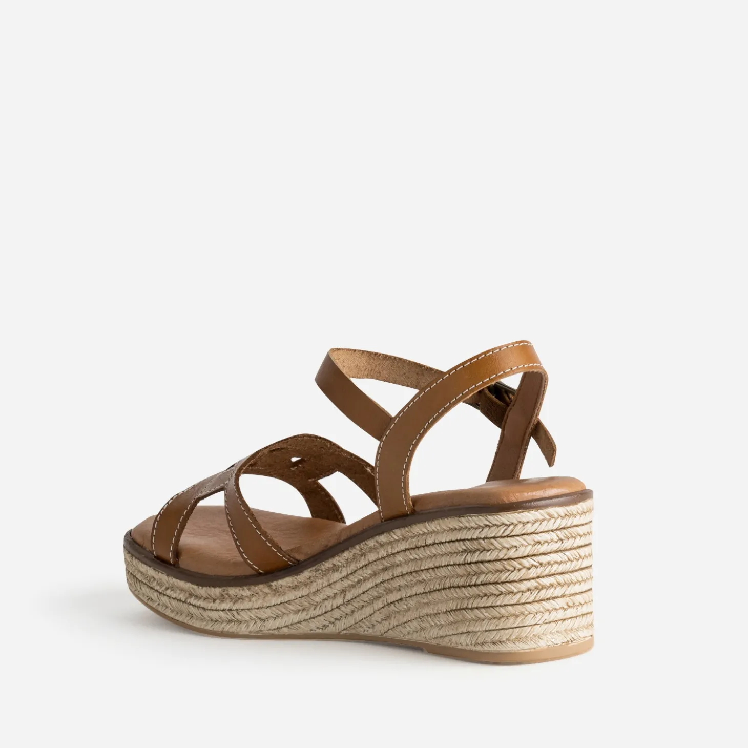 Sandale compensée cognac cuir