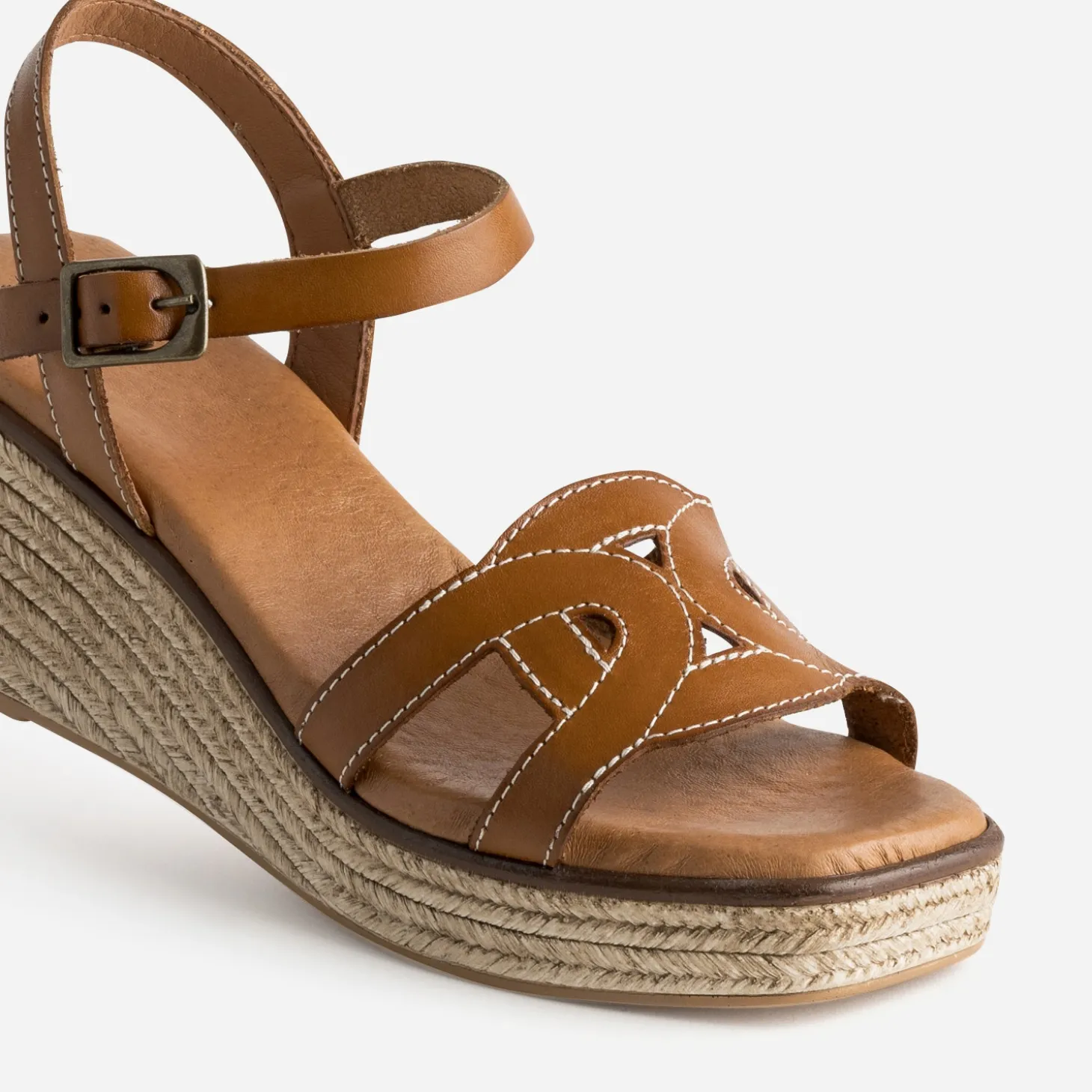 Sandale compensée cognac cuir