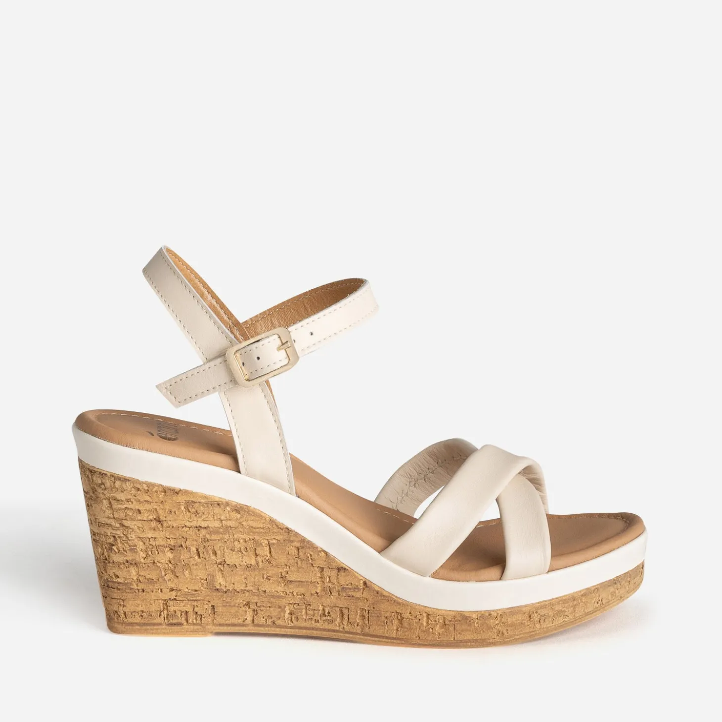 Sandale compensée écrue cuir