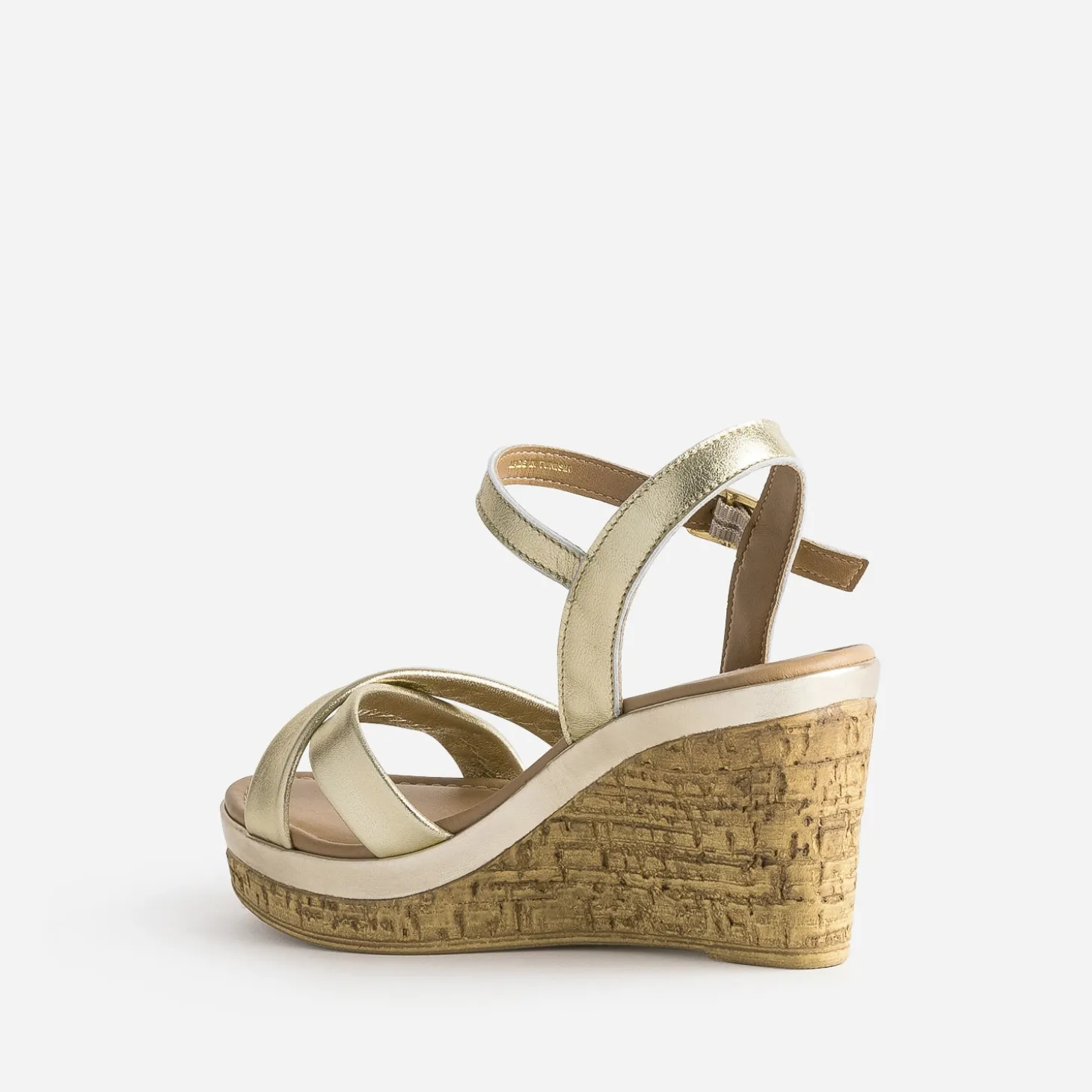 Sandale compensée dorée en cuir