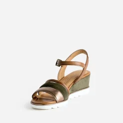 Sandale compensée MARCO TOZZI kaki en cuir velours
