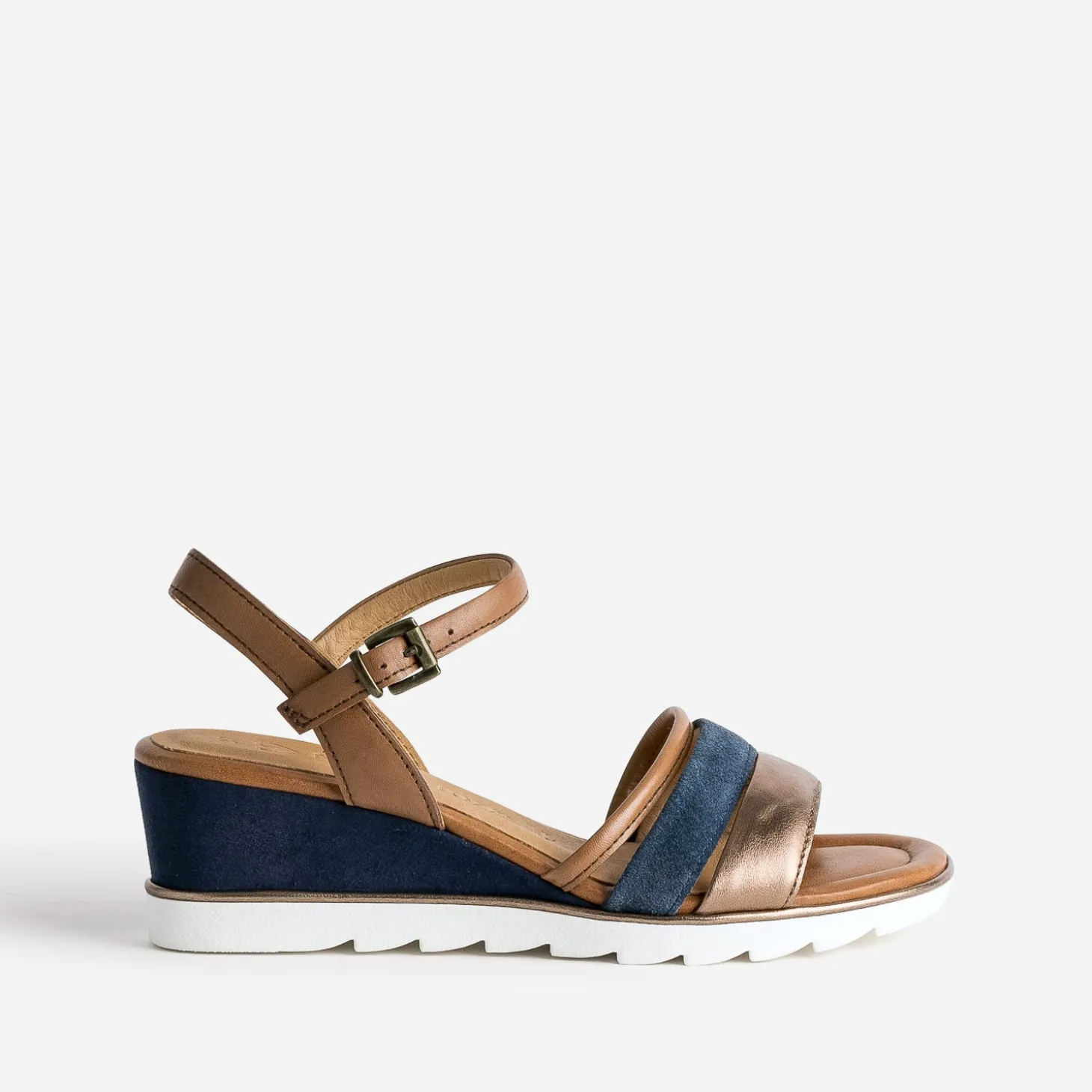 Sandale compensée MARCO TOZZI marine en cuir velours