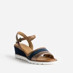 Sandale compensée MARCO TOZZI marine en cuir velours