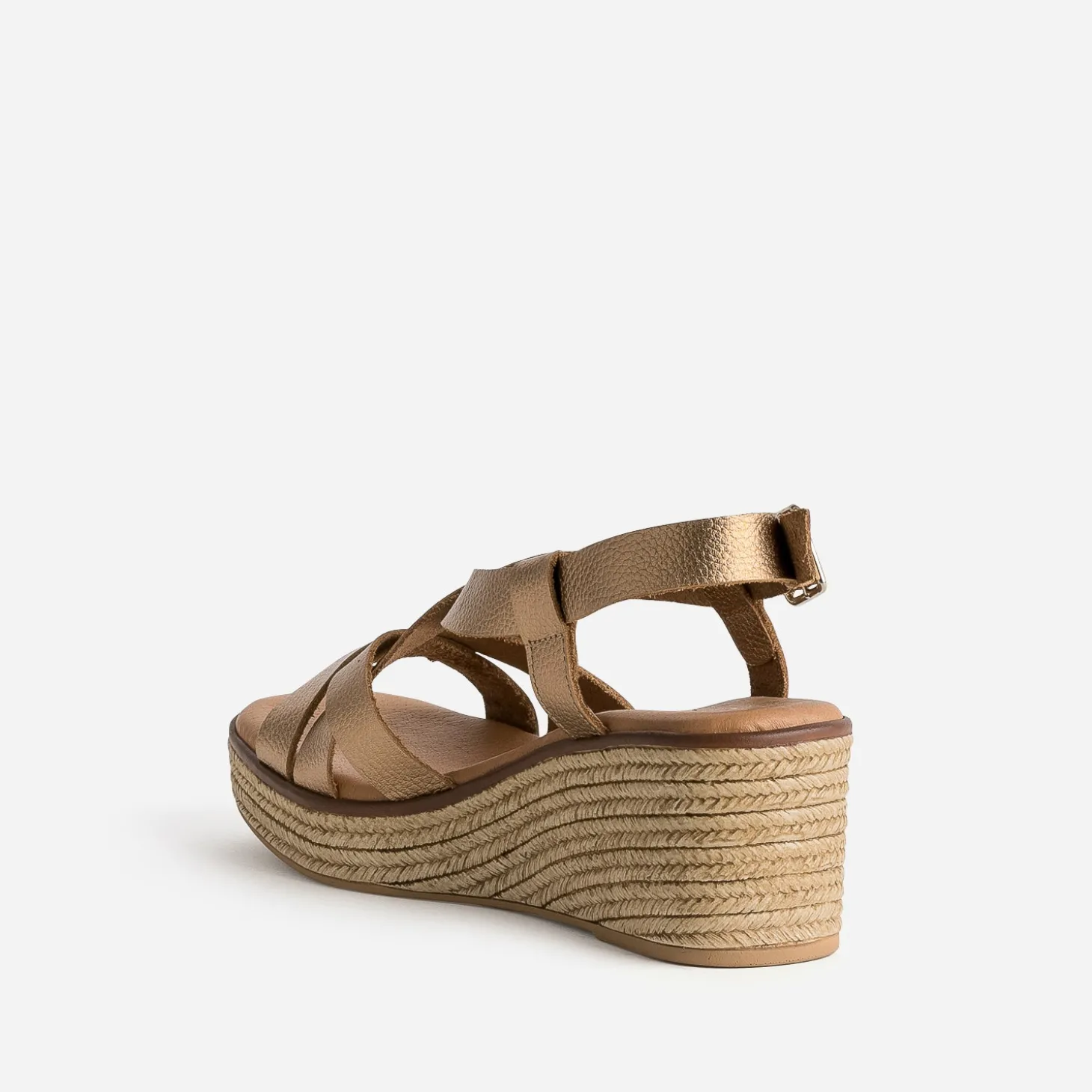 Sandale compensée marron cuir métallisé