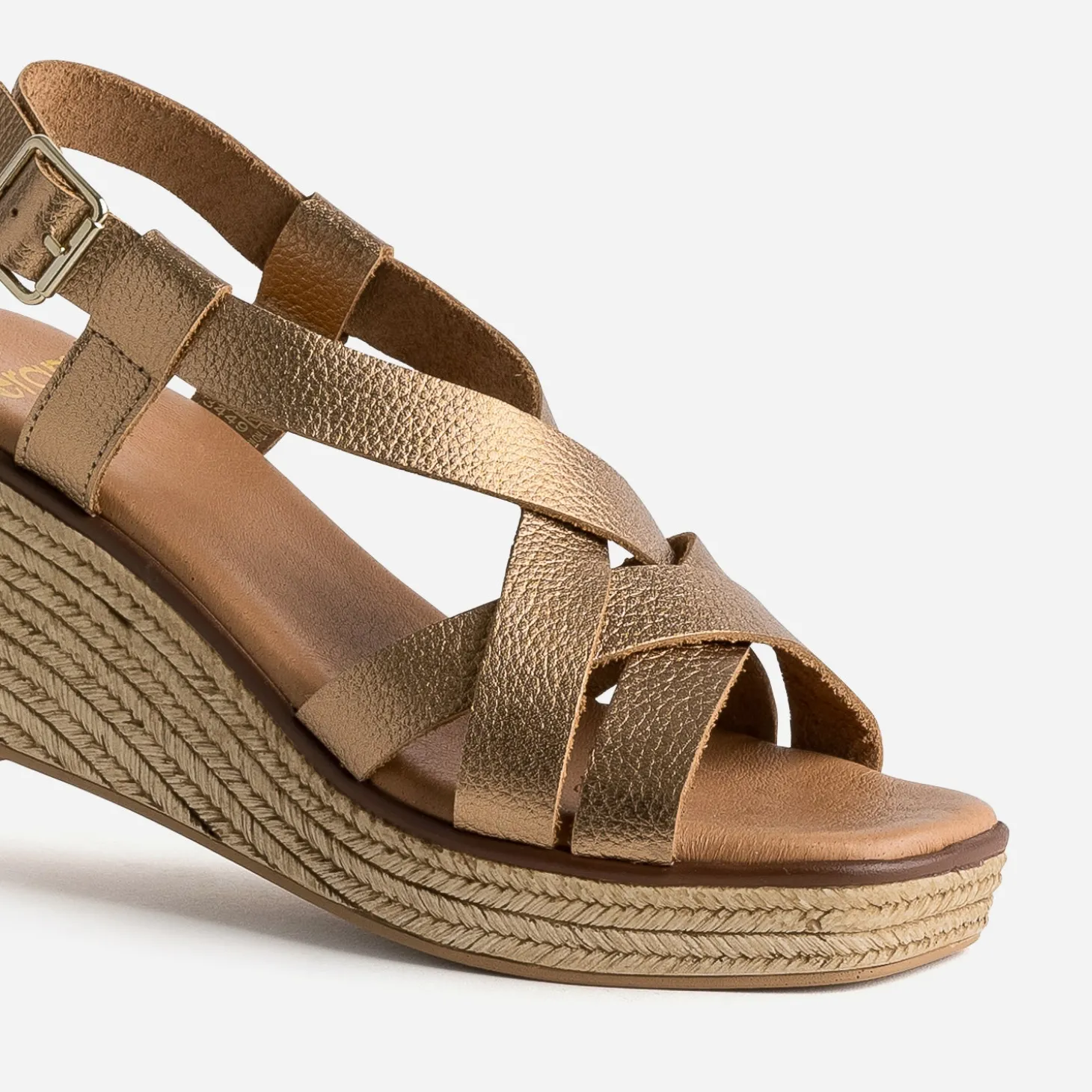 Sandale compensée marron cuir métallisé