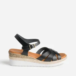 Sandale compensée noire éco-conçue en cuir