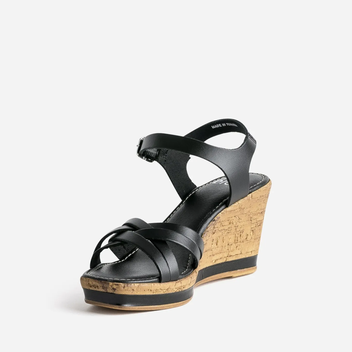 Sandale compensée noire en cuir