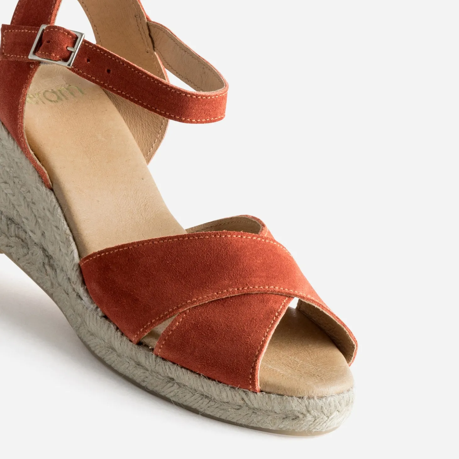Sandale compensée orange cuir velours