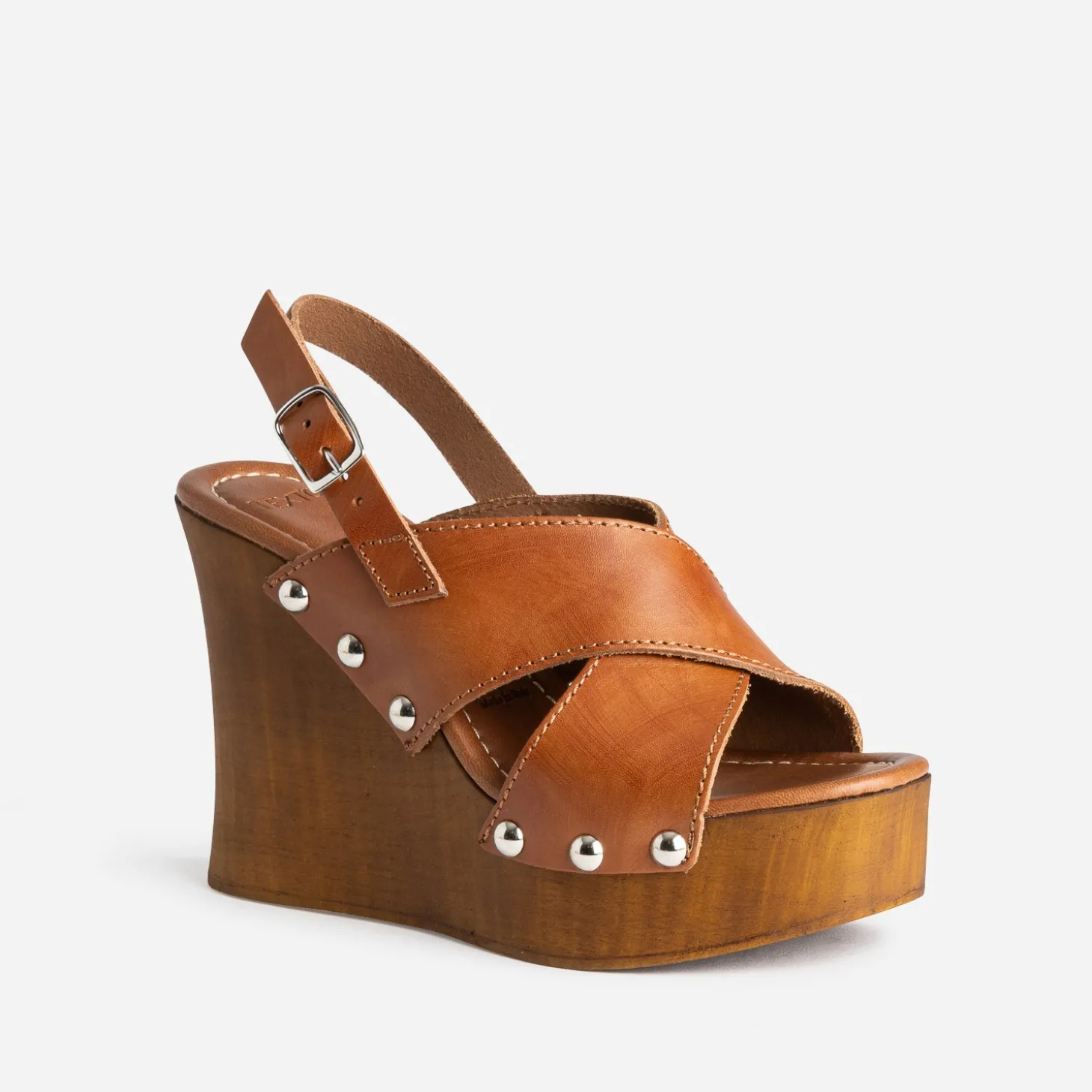 Sandale compensée TEXTO cognac cuir
