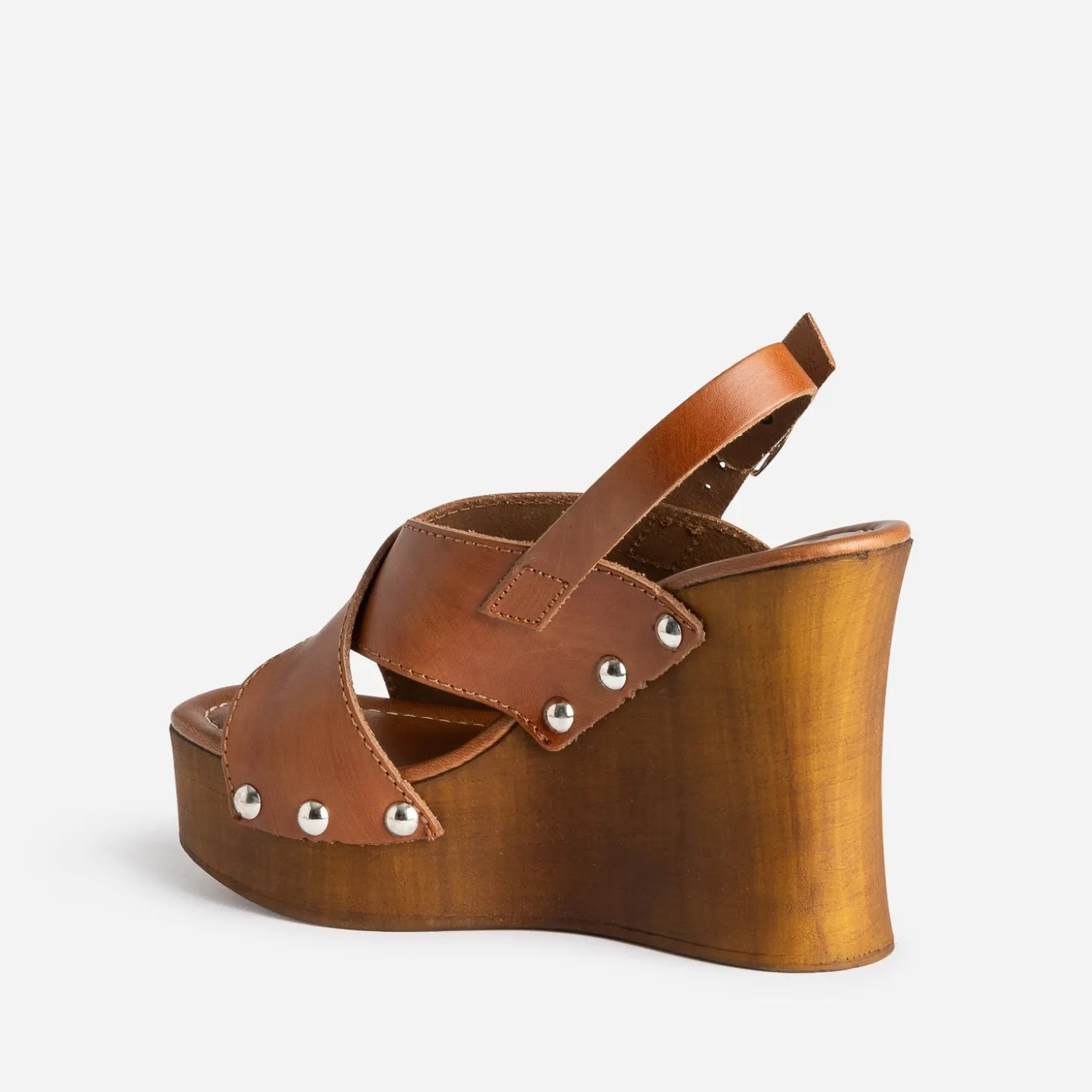 Sandale compensée TEXTO cognac cuir