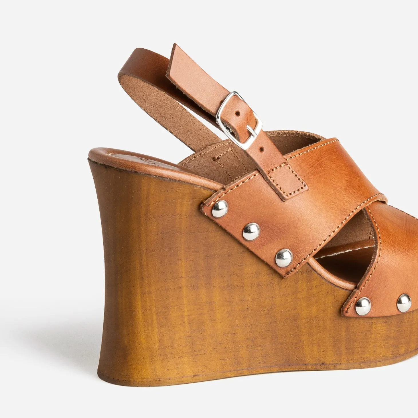 Sandale compensée TEXTO cognac cuir
