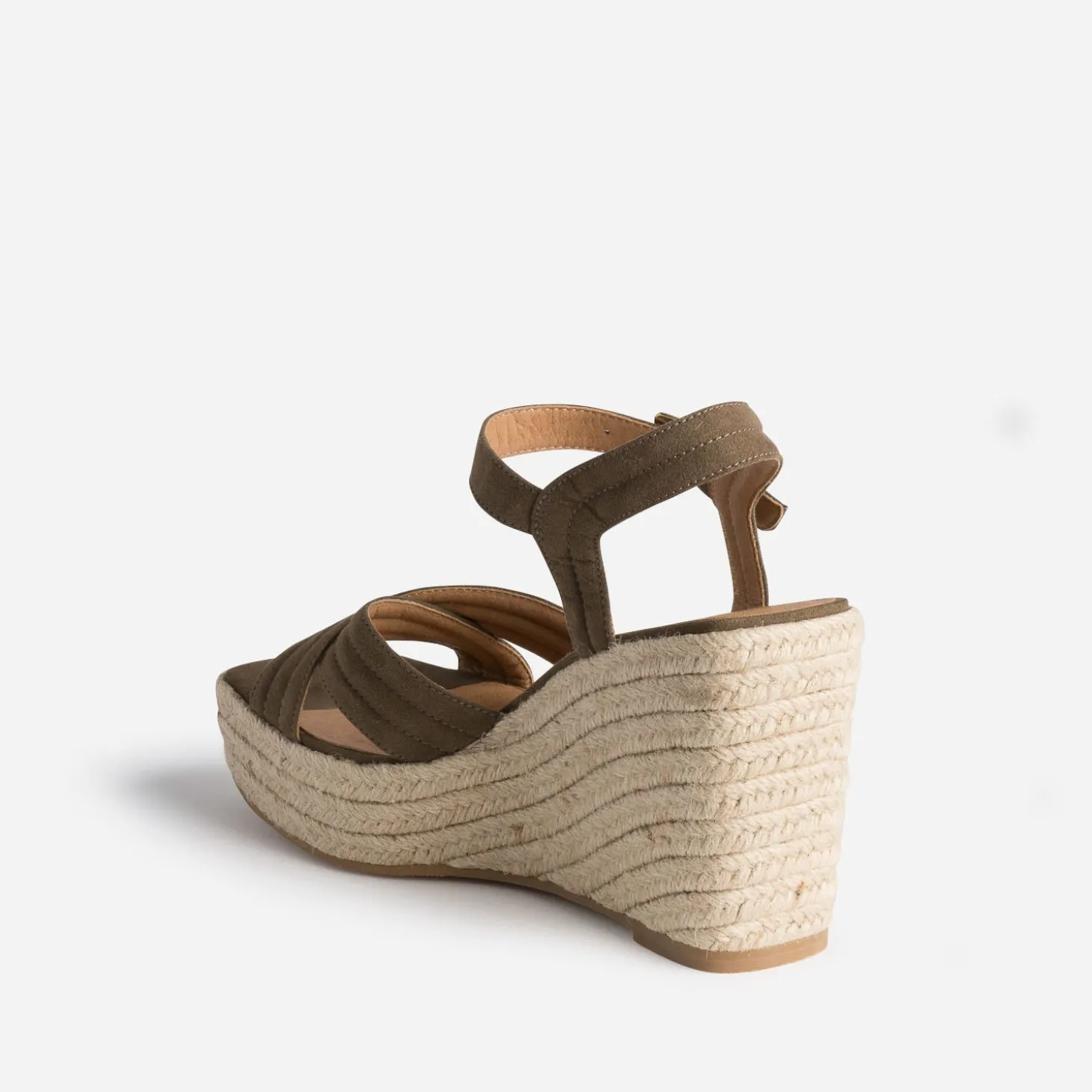 Sandale compensée TEXTO kaki suédée