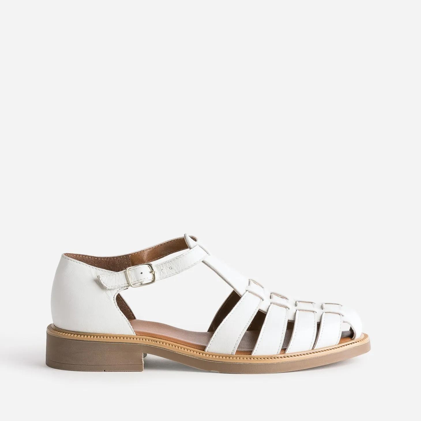 Sandale écrue en cuir à brides tressées