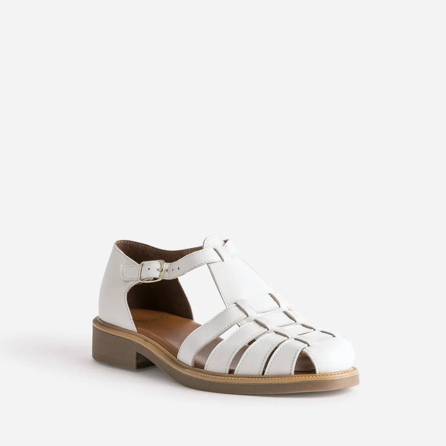 Sandale écrue en cuir à brides tressées