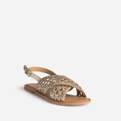 Sandale dorée cuir tressé