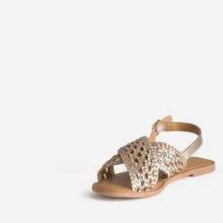 Sandale dorée cuir tressé