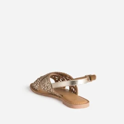 Sandale dorée cuir tressé