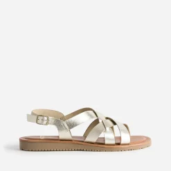 Sandale dorée en cuir à brides croisées