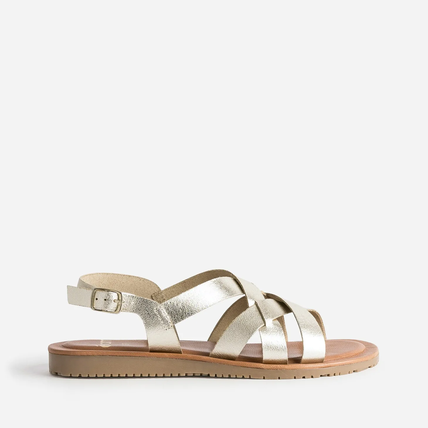 Sandale dorée en cuir à brides croisées