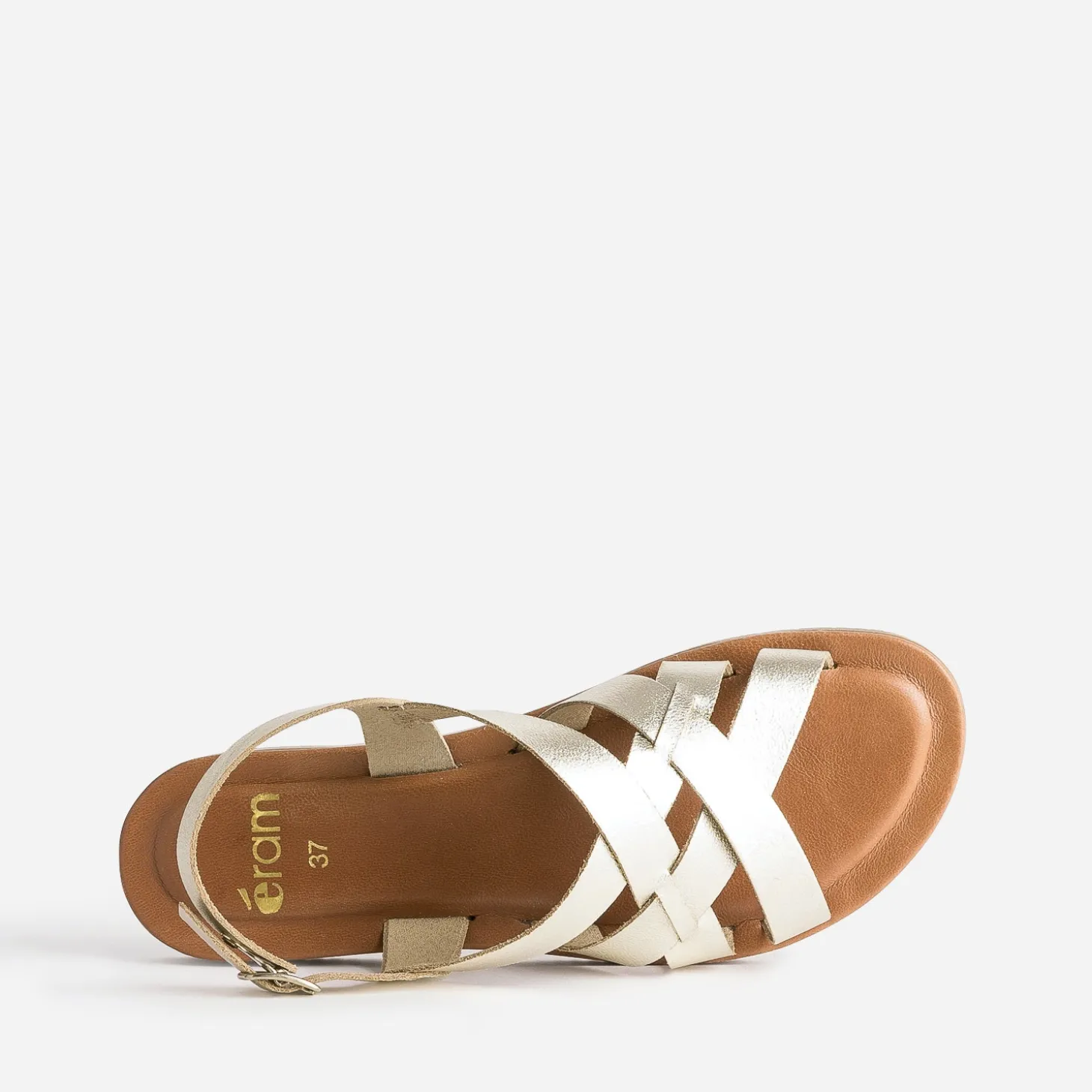 Sandale dorée en cuir à brides croisées