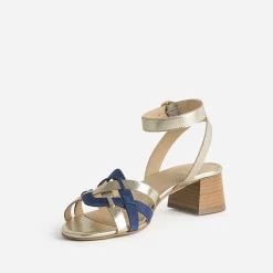 Sandale dorée et bleu roi bi-matière