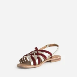 Sandale dorée et bordeaux en cuir tressé