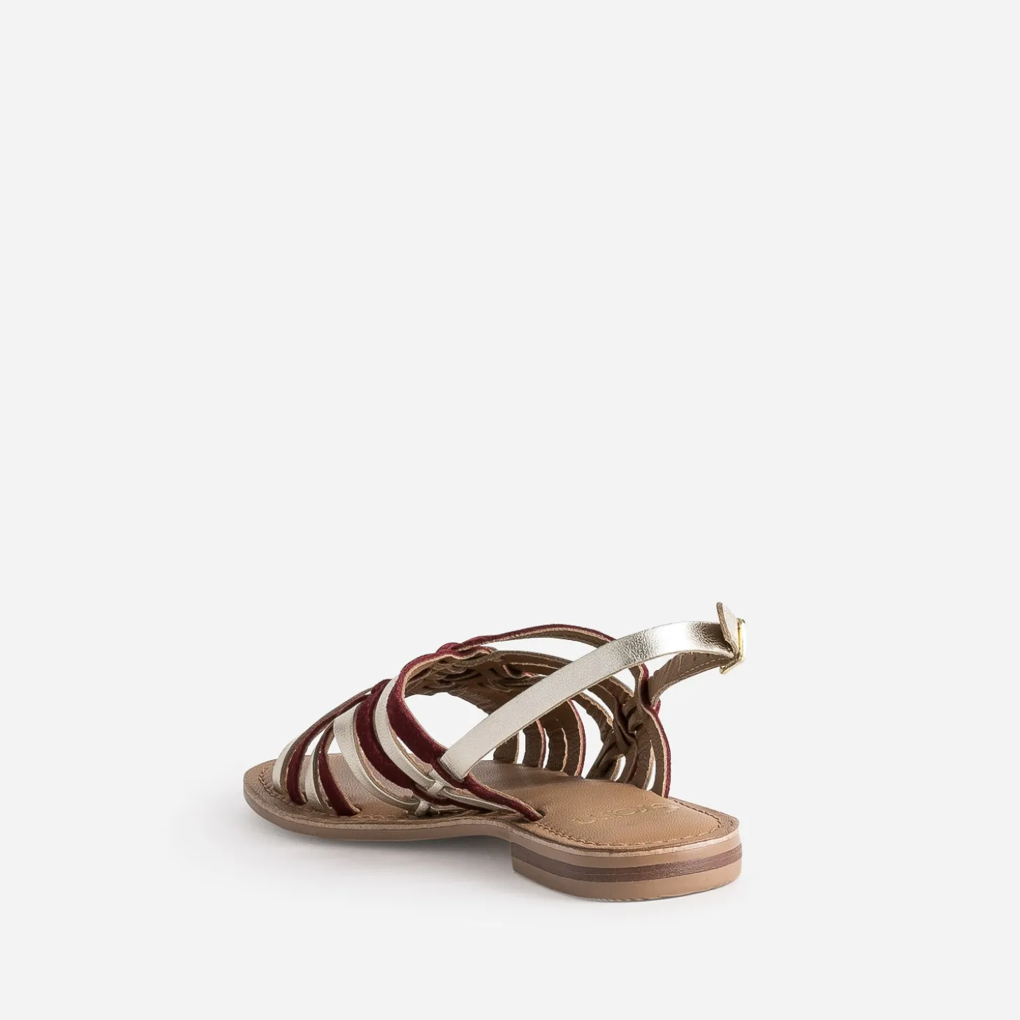 Sandale dorée et bordeaux en cuir tressé