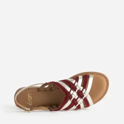 Sandale dorée et bordeaux en cuir tressé