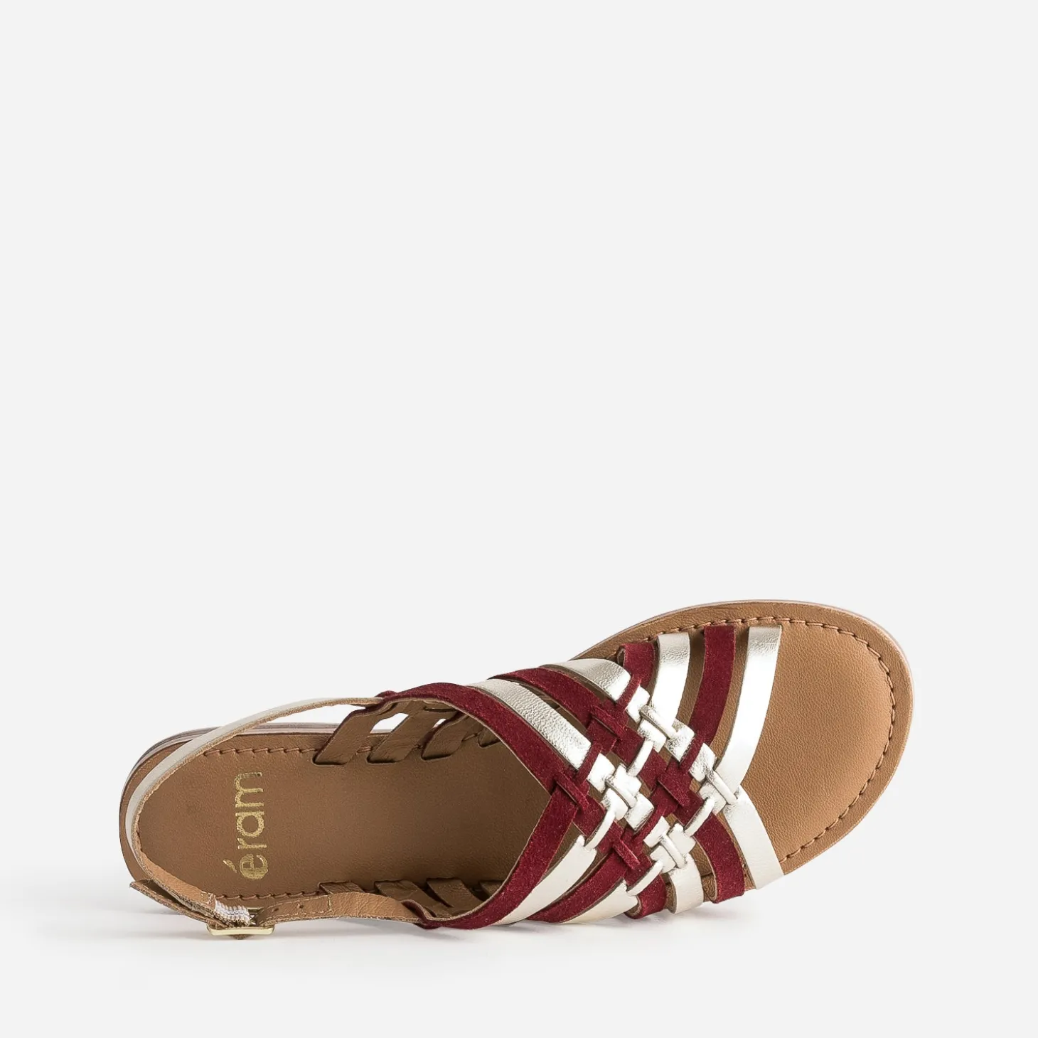 Sandale dorée et bordeaux en cuir tressé