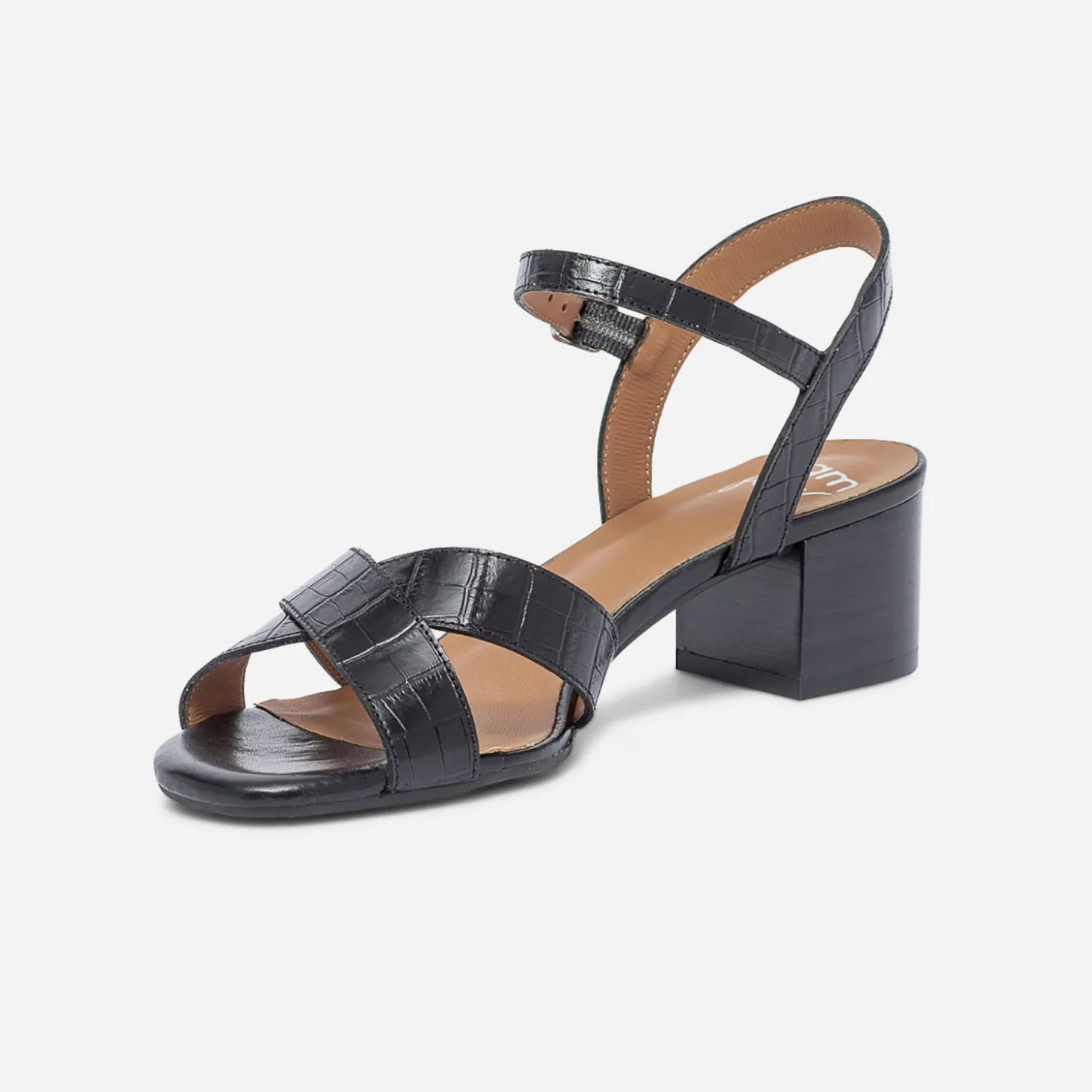 Sandale ERAM FLEX noire en cuir effet croco