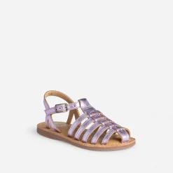 Sandale fille BUGGY en cuir lilas métallisé