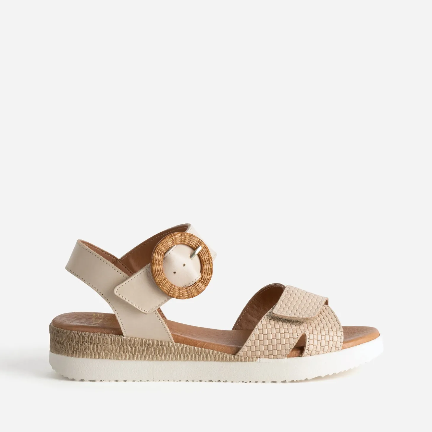Sandale FRANCE ARNO beige cuir embossé