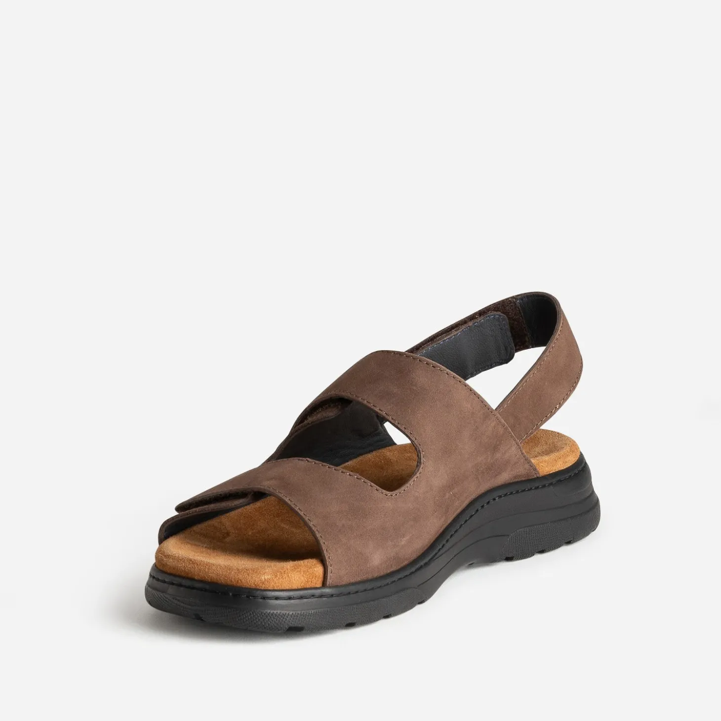 Sandale FRANCE ARNO marron cuir à scratchs
