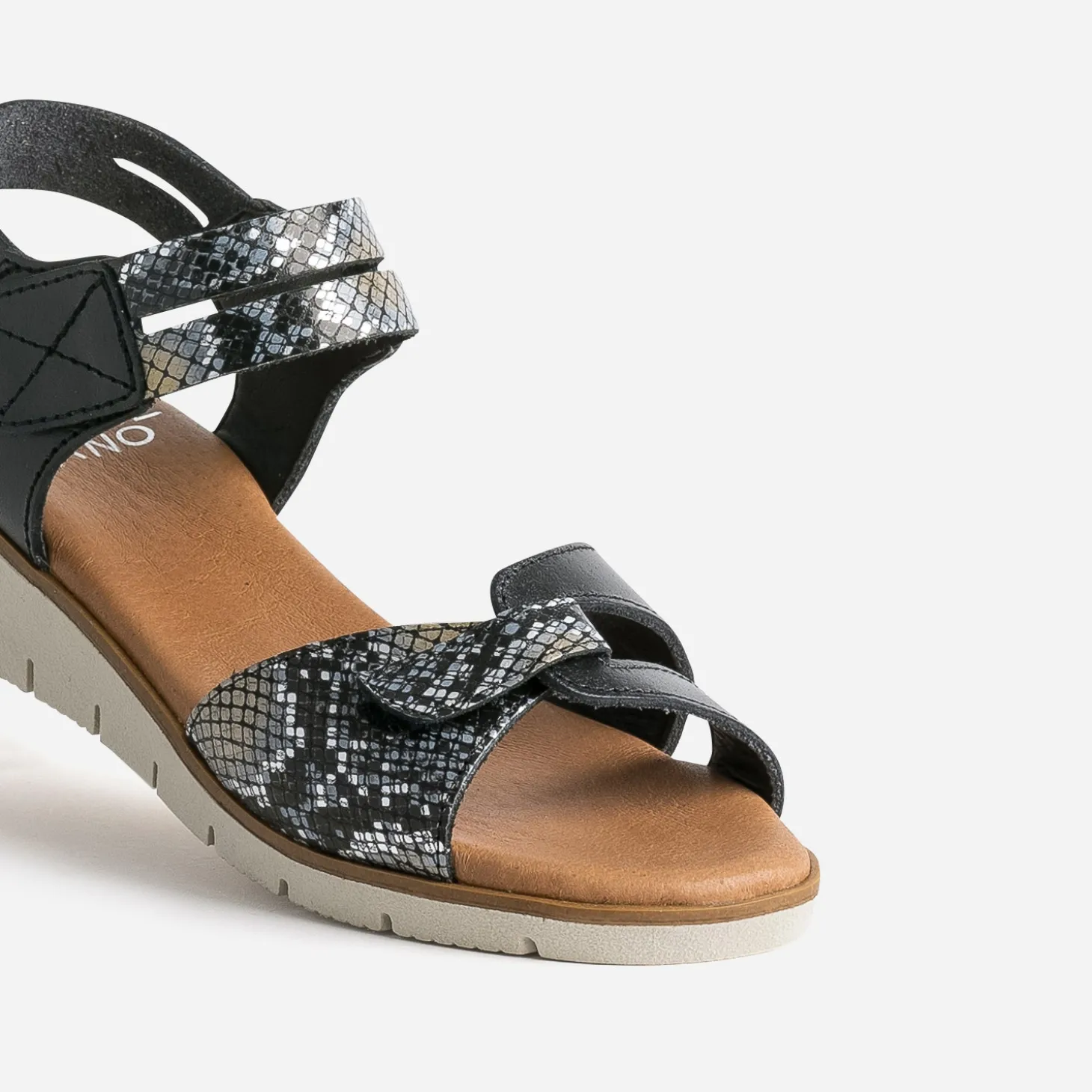Sandale FRANCE ARNO noire cuir effet python