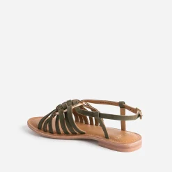 Sandale kaki cuir velours avec anneau